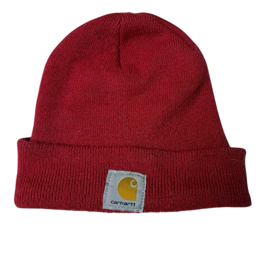 Carhartt Maroon Knit Beanie with Gold Logo Patch